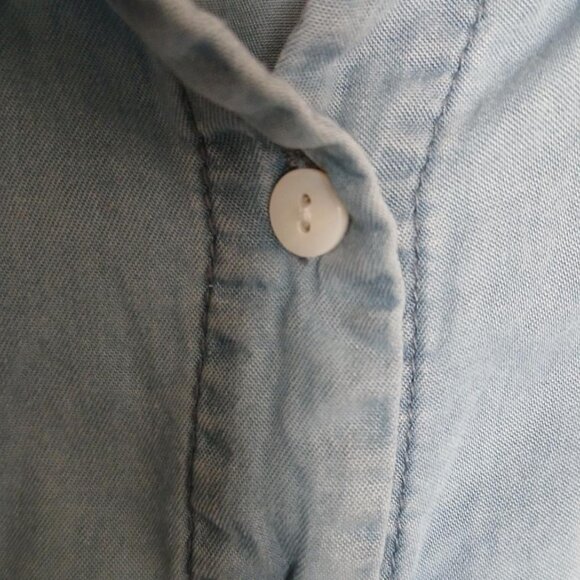 Womens Terre Bleue Gray Flower Embroidered Tunic Shirt Dress w/Pockets - Picture 6 of 8